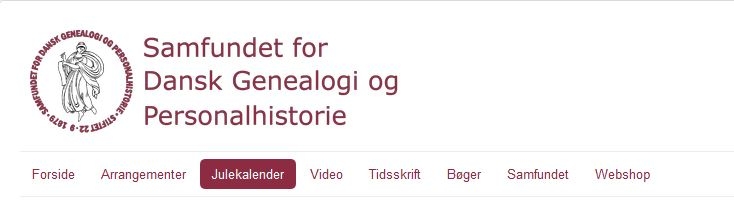 Skærmdump fra Samfundet for Dansk Genealogi og Personalhistorie' hjemmeside